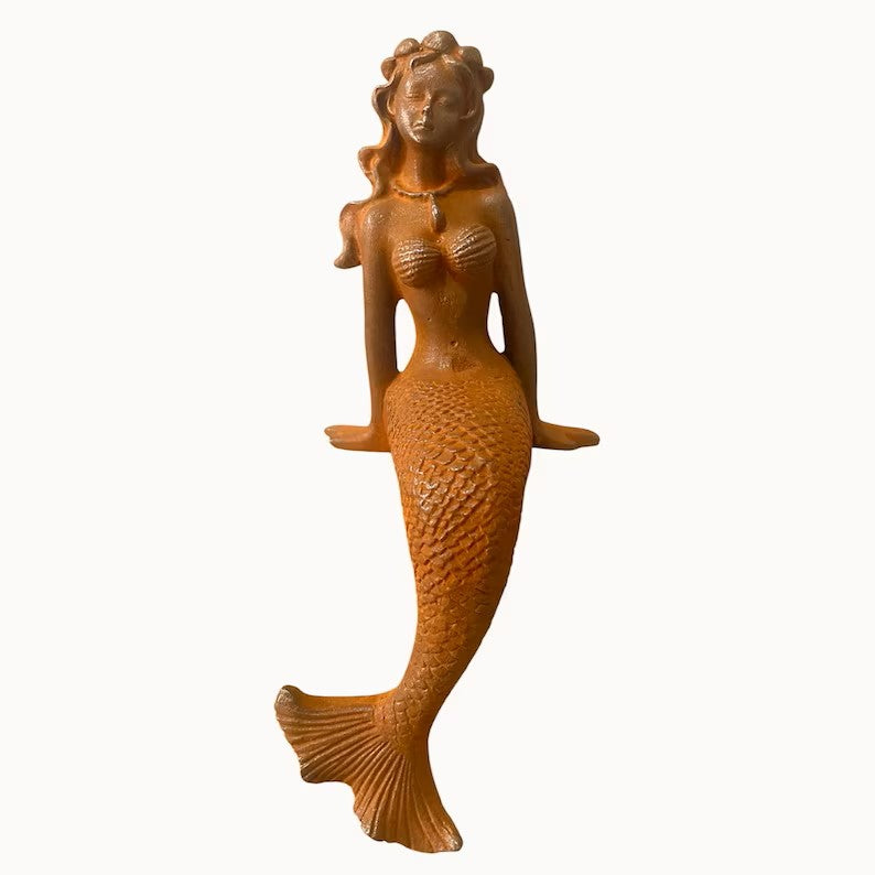 Cast Iron Mermaid Statue - Rustic Garden Sculpture, Vintage Outdoor Art, Coast