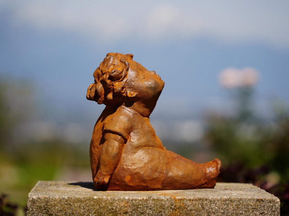 Creative Chubby Girl Cast Iron Figurine, Outdoor Garden Ornament, Yard Decor