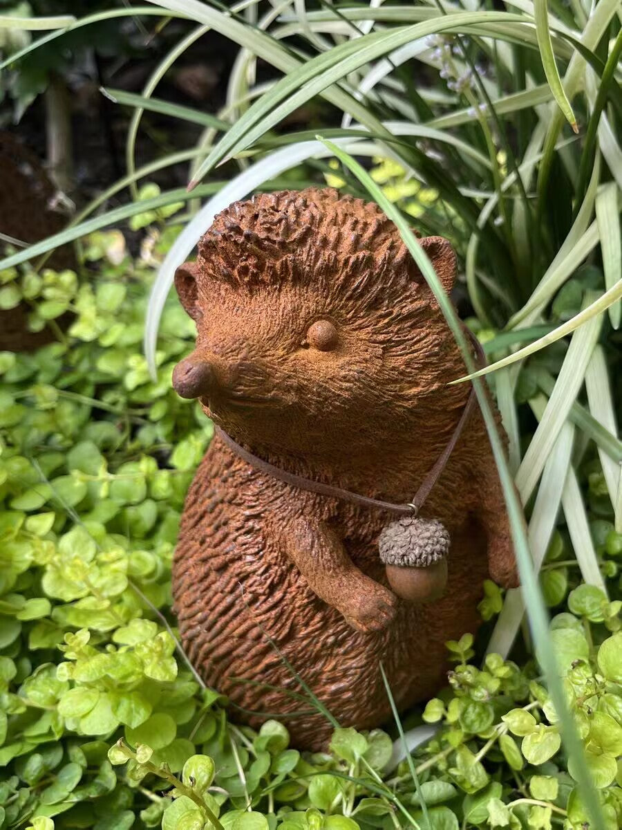 Cast Iron Hedgehog Garden Statue – Rustic Outdoor Sculpture “Hans the Hedgehog” Inspired by Grimm's Fairy Tales