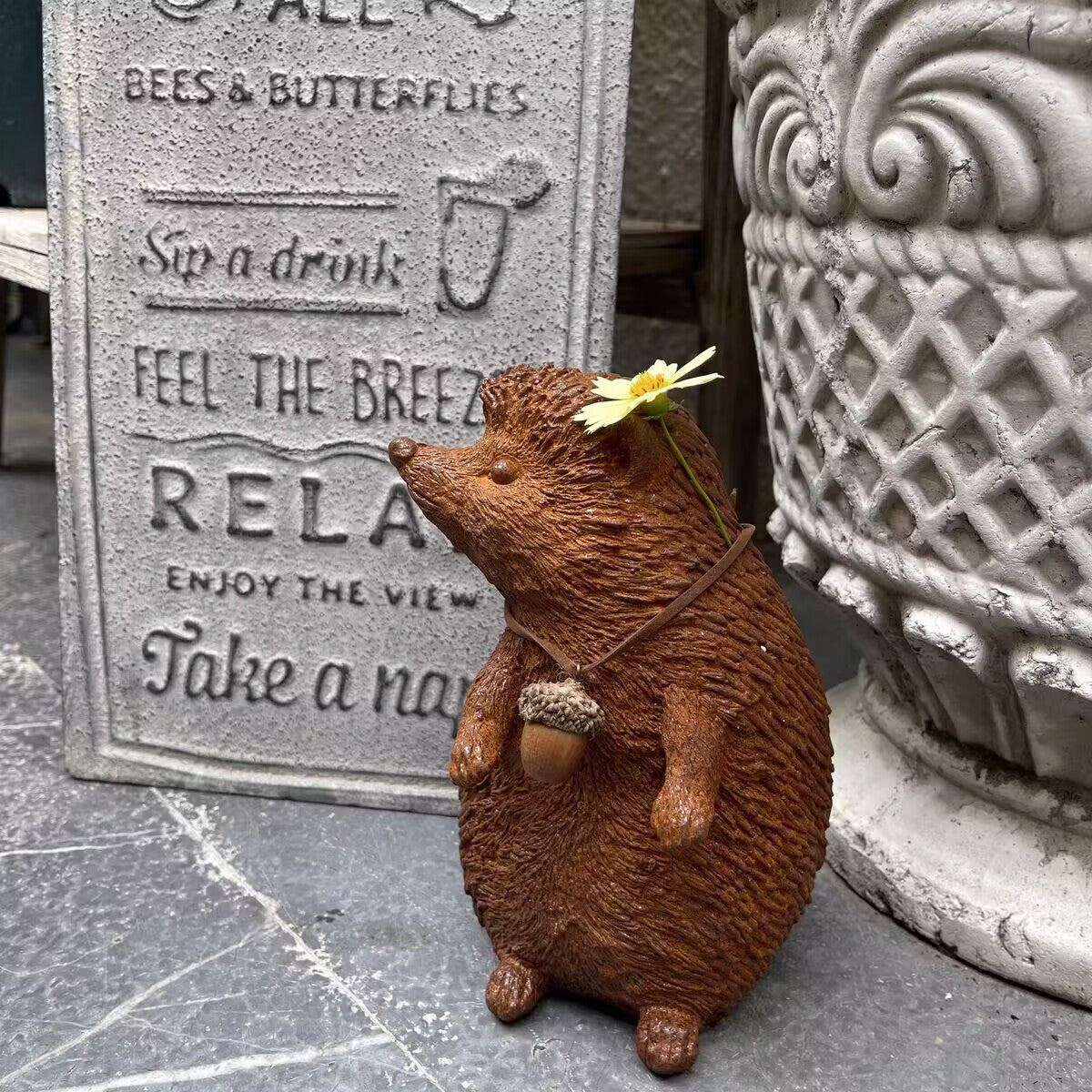 Cast Iron Hedgehog Garden Statue – Rustic Outdoor Sculpture “Hans the Hedgehog” Inspired by Grimm's Fairy Tales