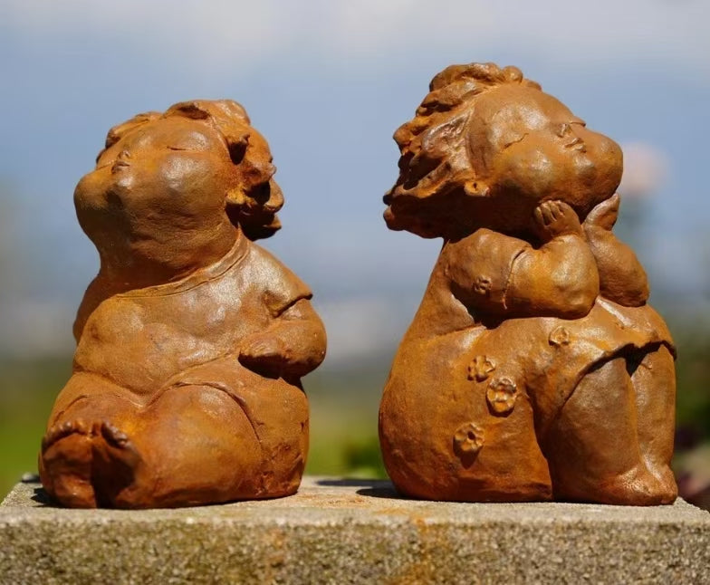 Creative Chubby Girl Cast Iron Figurine, Outdoor Garden Ornament, Yard Decor