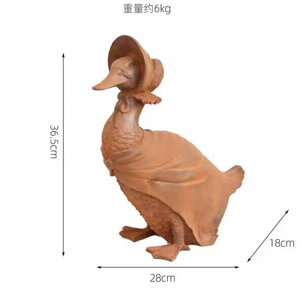 Victorian Cast Iron Mrs Duck Garden Statue Lady Duck with Bonnet Cape Outdoor