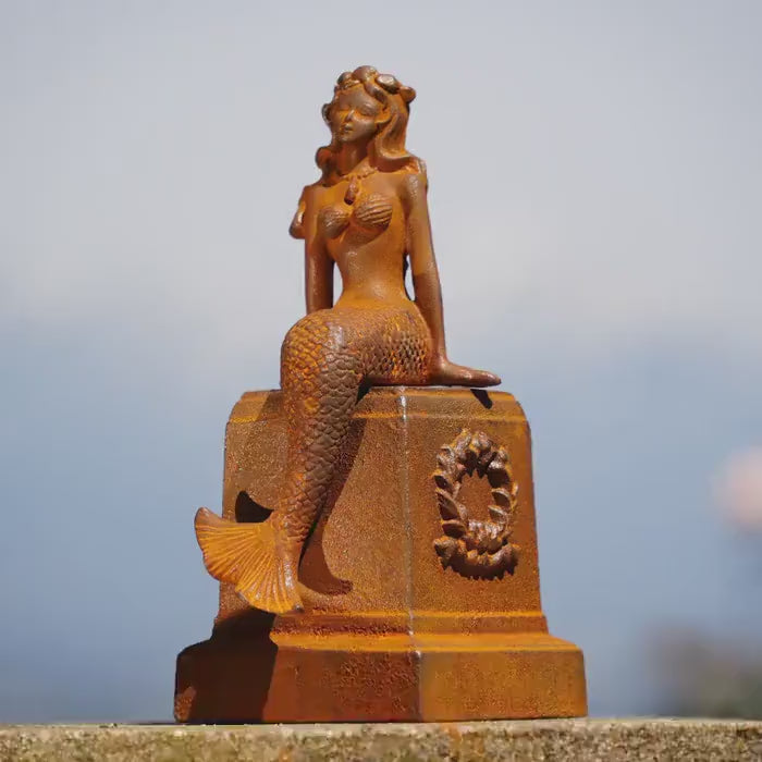 Cast Iron Mermaid Statue - Rustic Garden Sculpture, Vintage Outdoor Art, Coast