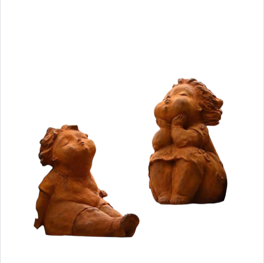 Creative Chubby Girl Cast Iron Figurine, Outdoor Garden Ornament, Yard Decor