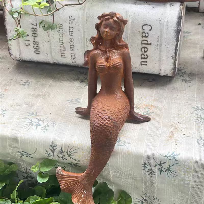 Cast Iron Mermaid Statue - Rustic Garden Sculpture, Vintage Outdoor Art, Coast