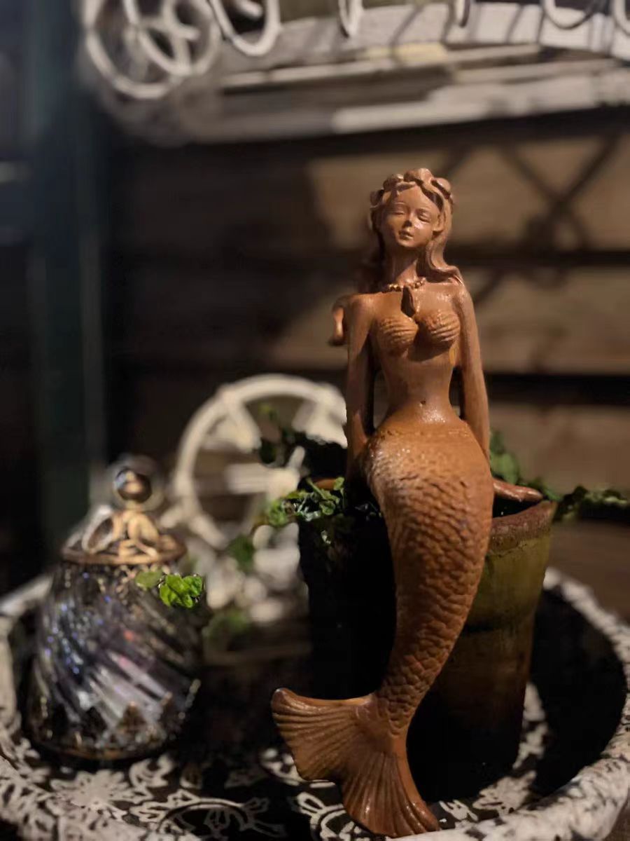 Cast Iron Mermaid Statue - Rustic Garden Sculpture, Vintage Outdoor Art, Coast
