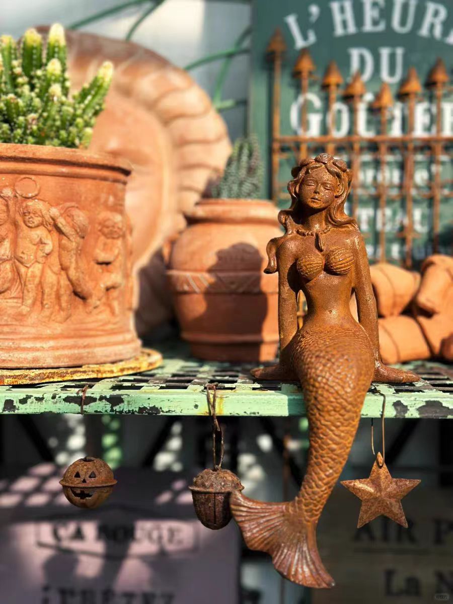 Cast Iron Mermaid Statue - Rustic Garden Sculpture, Vintage Outdoor Art, Coast